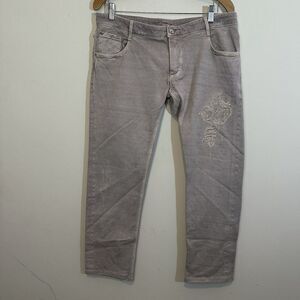 Ermanno Scervino Women's Embroidered Distressed Jeans Tan Size 14 Italy EU 46